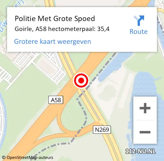 Locatie op kaart van de 112 melding: Politie Met Grote Spoed Naar Goirle, A58 hectometerpaal: 35,4 op 15 oktober 2024 07:23