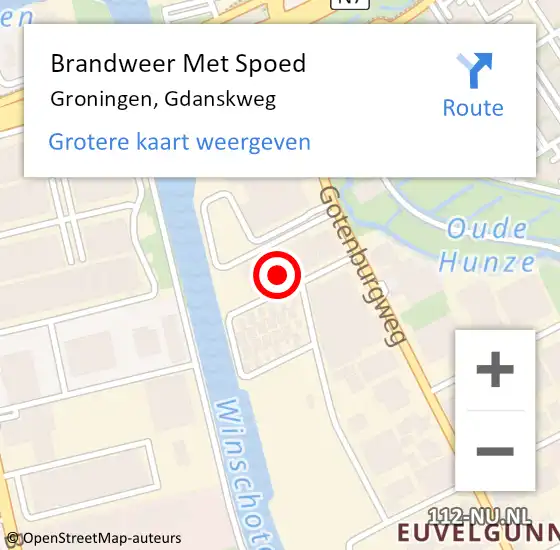 Locatie op kaart van de 112 melding: Brandweer Met Spoed Naar Groningen, Gdanskweg op 15 oktober 2024 07:23