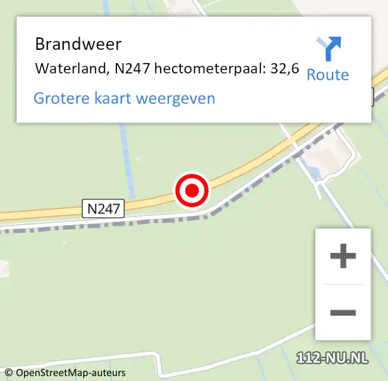 Locatie op kaart van de 112 melding: Brandweer Waterland, N247 hectometerpaal: 32,6 op 15 oktober 2024 07:24