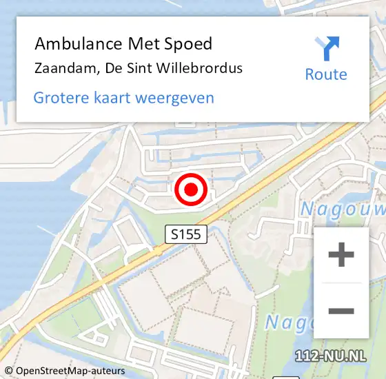 Locatie op kaart van de 112 melding: Ambulance Met Spoed Naar Zaandam, De Sint Willebrordus op 15 oktober 2024 07:34