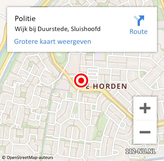 Locatie op kaart van de 112 melding: Politie Wijk bij Duurstede, Sluishoofd op 15 oktober 2024 07:43