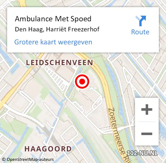 Locatie op kaart van de 112 melding: Ambulance Met Spoed Naar Den Haag, Harriët Freezerhof op 15 oktober 2024 07:59