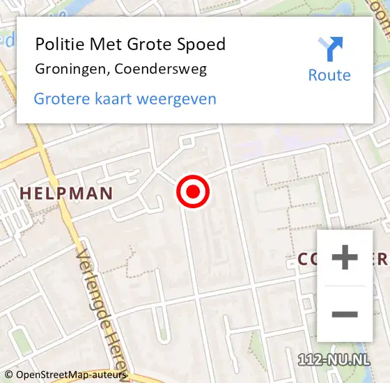 Locatie op kaart van de 112 melding: Politie Met Grote Spoed Naar Groningen, Coendersweg op 15 oktober 2024 08:08