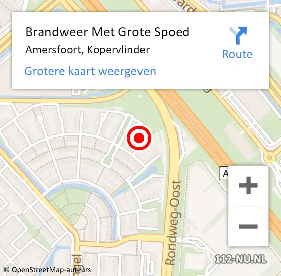 Locatie op kaart van de 112 melding: Brandweer Met Grote Spoed Naar Amersfoort, Kopervlinder op 15 oktober 2024 08:18