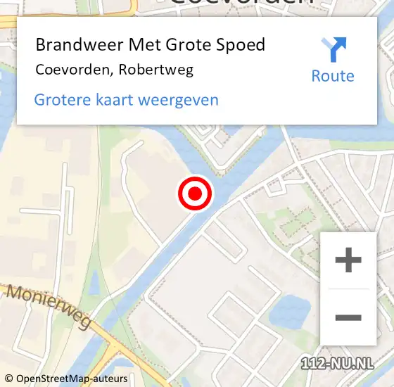 Locatie op kaart van de 112 melding: Brandweer Met Grote Spoed Naar Coevorden, Robertweg op 15 oktober 2024 08:41