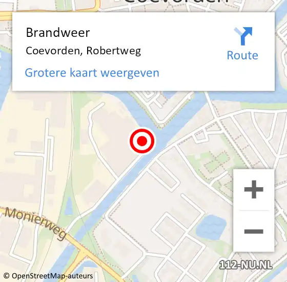 Locatie op kaart van de 112 melding: Brandweer Coevorden, Robertweg op 15 oktober 2024 08:43