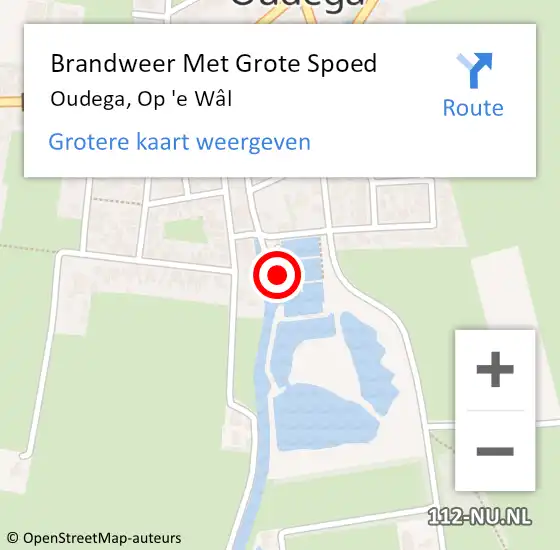 Locatie op kaart van de 112 melding: Brandweer Met Grote Spoed Naar Oudega, Op 'e Wâl op 15 oktober 2024 08:47