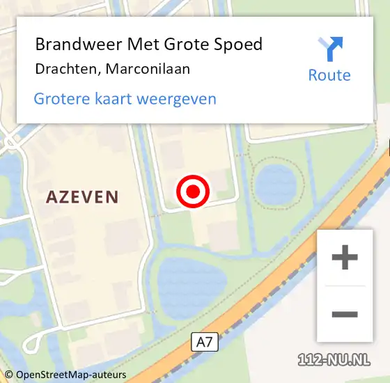 Locatie op kaart van de 112 melding: Brandweer Met Grote Spoed Naar Drachten, Marconilaan op 15 oktober 2024 08:57