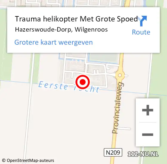 Locatie op kaart van de 112 melding: Trauma helikopter Met Grote Spoed Naar Hazerswoude-Dorp, Wilgenroos op 15 oktober 2024 09:07