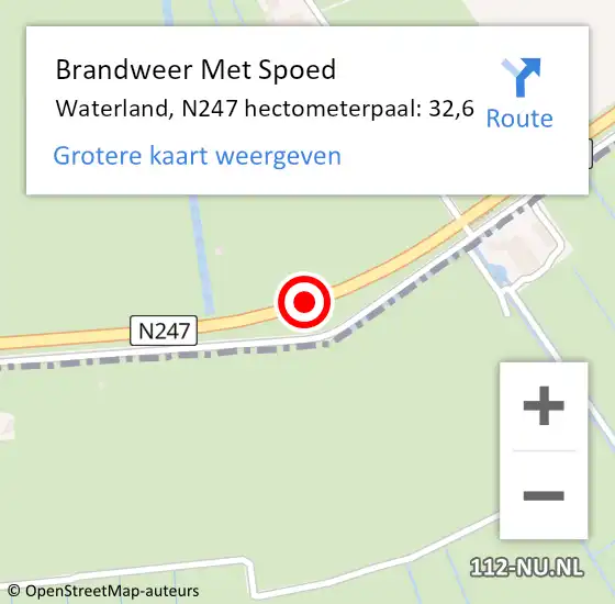 Locatie op kaart van de 112 melding: Brandweer Met Spoed Naar Waterland, N247 hectometerpaal: 32,6 op 15 oktober 2024 09:08