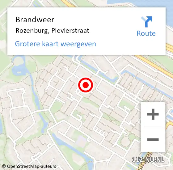 Locatie op kaart van de 112 melding: Brandweer Rozenburg, Plevierstraat op 15 oktober 2024 09:13