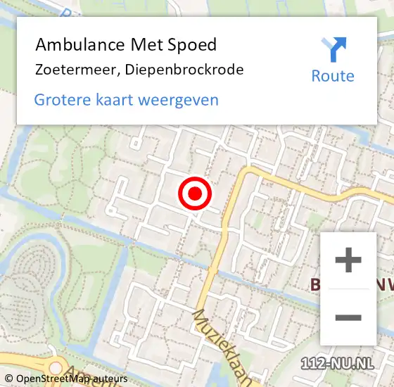 Locatie op kaart van de 112 melding: Ambulance Met Spoed Naar Zoetermeer, Diepenbrockrode op 15 oktober 2024 09:23