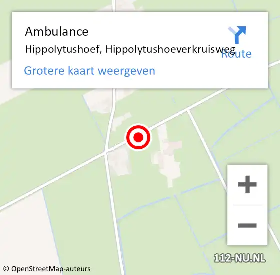 Locatie op kaart van de 112 melding: Ambulance Hippolytushoef, Hippolytushoeverkruisweg op 15 oktober 2024 09:24