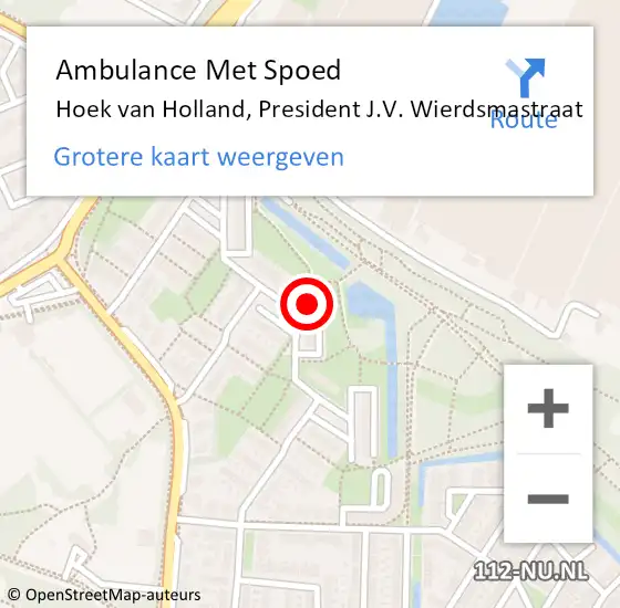 Locatie op kaart van de 112 melding: Ambulance Met Spoed Naar Hoek van Holland, President J.V. Wierdsmastraat op 15 oktober 2024 09:38