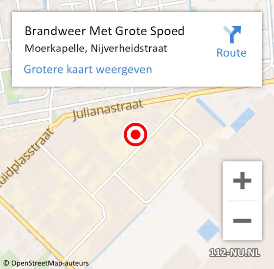 Locatie op kaart van de 112 melding: Brandweer Met Grote Spoed Naar Moerkapelle, Nijverheidstraat op 15 oktober 2024 10:06