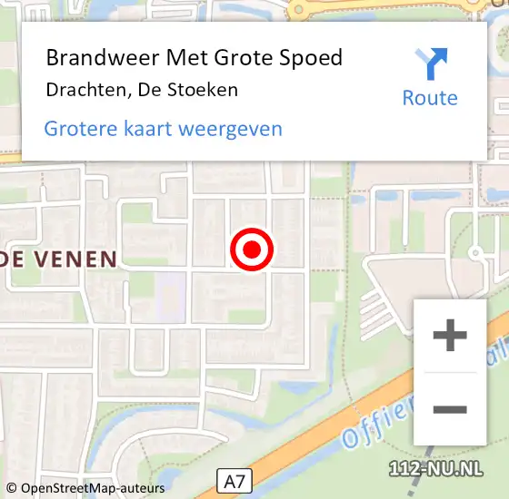 Locatie op kaart van de 112 melding: Brandweer Met Grote Spoed Naar Drachten, De Stoeken op 15 oktober 2024 10:08