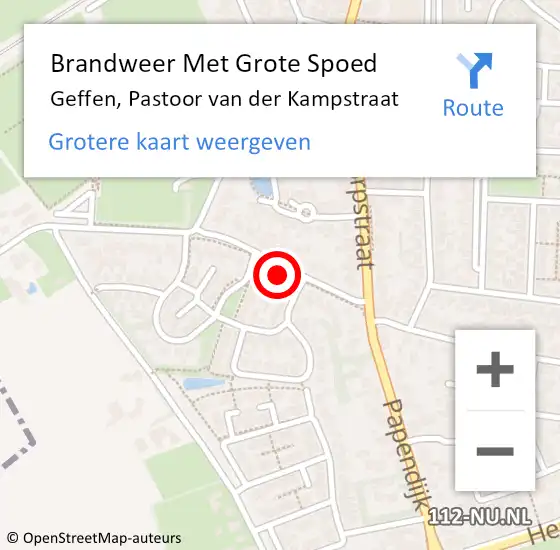 Locatie op kaart van de 112 melding: Brandweer Met Grote Spoed Naar Geffen, Pastoor van der Kampstraat op 15 oktober 2024 10:44