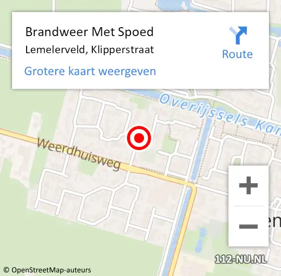 Locatie op kaart van de 112 melding: Brandweer Met Spoed Naar Lemelerveld, Klipperstraat op 15 oktober 2024 10:45