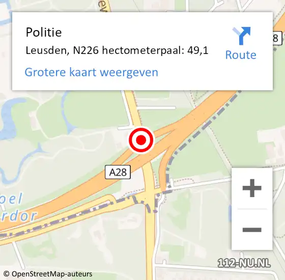 Locatie op kaart van de 112 melding: Politie Leusden, N226 hectometerpaal: 49,1 op 15 oktober 2024 10:51