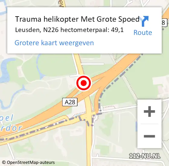 Locatie op kaart van de 112 melding: Trauma helikopter Met Grote Spoed Naar Leusden, N226 hectometerpaal: 49,1 op 15 oktober 2024 10:51