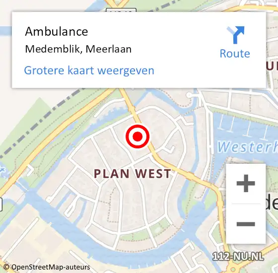 Locatie op kaart van de 112 melding: Ambulance Medemblik, Meerlaan op 15 oktober 2024 10:58