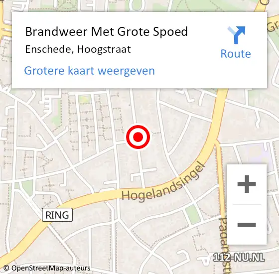 Locatie op kaart van de 112 melding: Brandweer Met Grote Spoed Naar Enschede, Hoogstraat op 15 oktober 2024 11:09