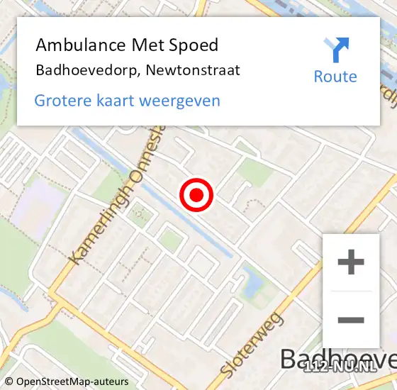 Locatie op kaart van de 112 melding: Ambulance Met Spoed Naar Badhoevedorp, Newtonstraat op 15 oktober 2024 11:10