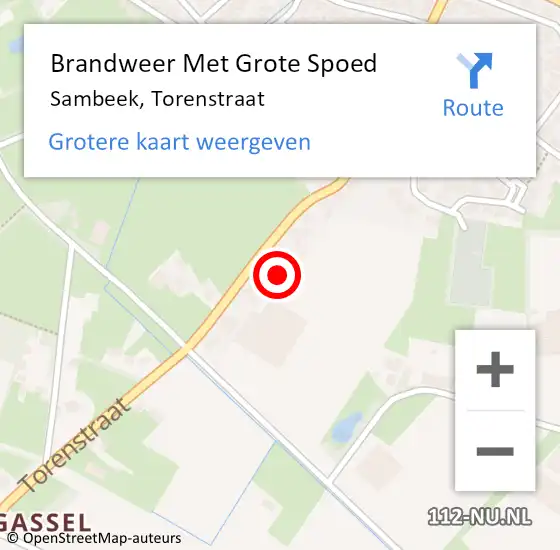 Locatie op kaart van de 112 melding: Brandweer Met Grote Spoed Naar Sambeek, Torenstraat op 15 oktober 2024 11:15