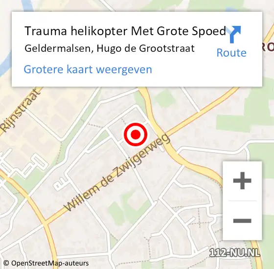 Locatie op kaart van de 112 melding: Trauma helikopter Met Grote Spoed Naar Geldermalsen, Hugo de Grootstraat op 15 oktober 2024 11:36