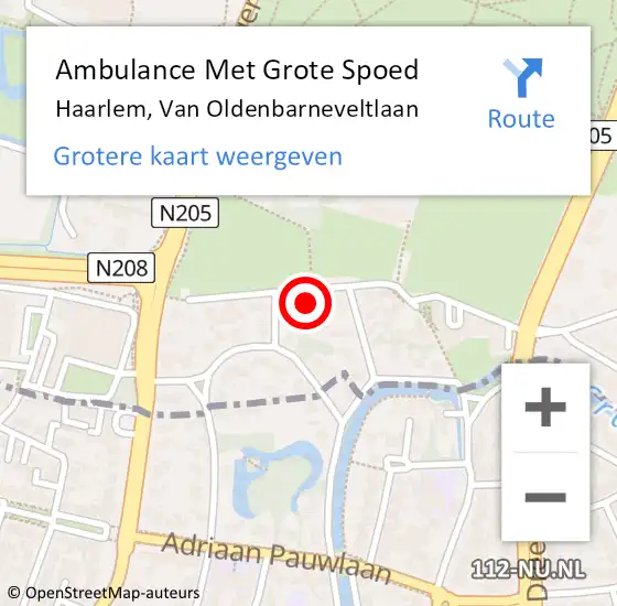 Locatie op kaart van de 112 melding: Ambulance Met Grote Spoed Naar Haarlem, Van Oldenbarneveltlaan op 15 oktober 2024 11:57