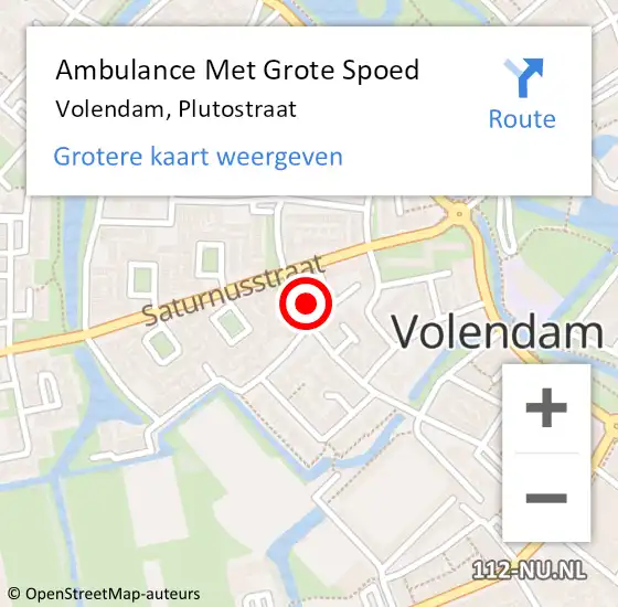 Locatie op kaart van de 112 melding: Ambulance Met Grote Spoed Naar Volendam, Plutostraat op 15 oktober 2024 11:58