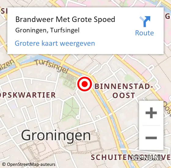 Locatie op kaart van de 112 melding: Brandweer Met Grote Spoed Naar Groningen, Turfsingel op 15 oktober 2024 12:01