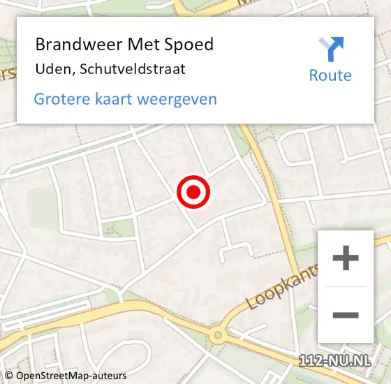 Locatie op kaart van de 112 melding: Brandweer Met Spoed Naar Uden, Schutveldstraat op 15 oktober 2024 12:12