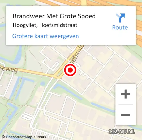 Locatie op kaart van de 112 melding: Brandweer Met Grote Spoed Naar Hoogvliet, Hoefsmidstraat op 15 oktober 2024 12:13