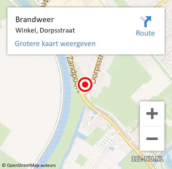 Locatie op kaart van de 112 melding: Brandweer Winkel, Dorpsstraat op 15 oktober 2024 12:23