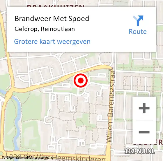 Locatie op kaart van de 112 melding: Brandweer Met Spoed Naar Geldrop, Reinoutlaan op 15 oktober 2024 12:30