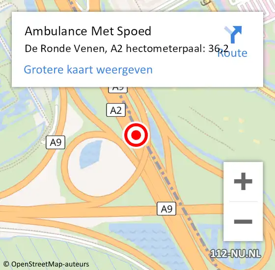 Locatie op kaart van de 112 melding: Ambulance Met Spoed Naar De Ronde Venen, A2 hectometerpaal: 36,2 op 15 oktober 2024 12:40