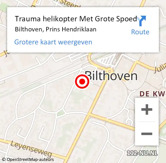 Locatie op kaart van de 112 melding: Trauma helikopter Met Grote Spoed Naar Bilthoven, Prins Hendriklaan op 15 oktober 2024 12:41