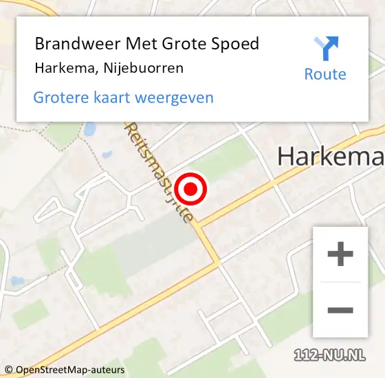 Locatie op kaart van de 112 melding: Brandweer Met Grote Spoed Naar Harkema, Nijebuorren op 15 oktober 2024 12:53