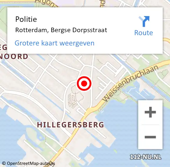 Locatie op kaart van de 112 melding: Politie Rotterdam, Bergse Dorpsstraat op 15 oktober 2024 12:53