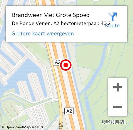 Locatie op kaart van de 112 melding: Brandweer Met Grote Spoed Naar De Ronde Venen, A2 hectometerpaal: 40,2 op 15 oktober 2024 12:58