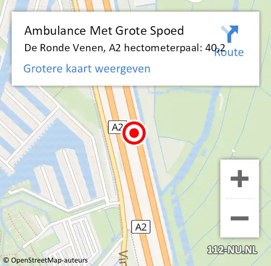 Locatie op kaart van de 112 melding: Ambulance Met Grote Spoed Naar De Ronde Venen, A2 hectometerpaal: 40,2 op 15 oktober 2024 13:01