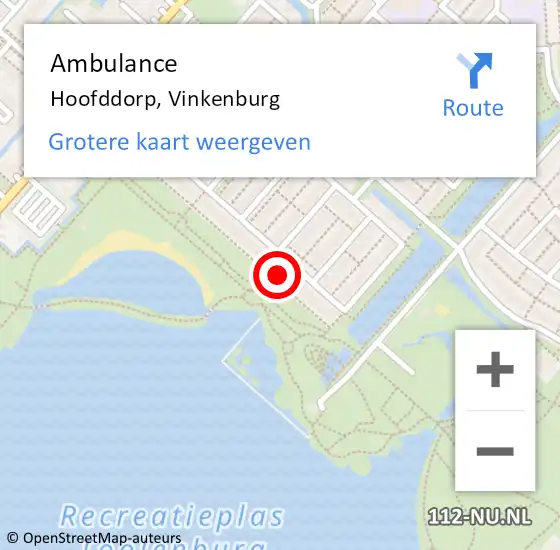 Locatie op kaart van de 112 melding: Ambulance Hoofddorp, Vinkenburg op 15 oktober 2024 13:26