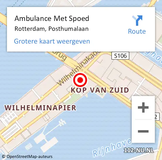 Locatie op kaart van de 112 melding: Ambulance Met Spoed Naar Rotterdam, Posthumalaan op 15 oktober 2024 13:28