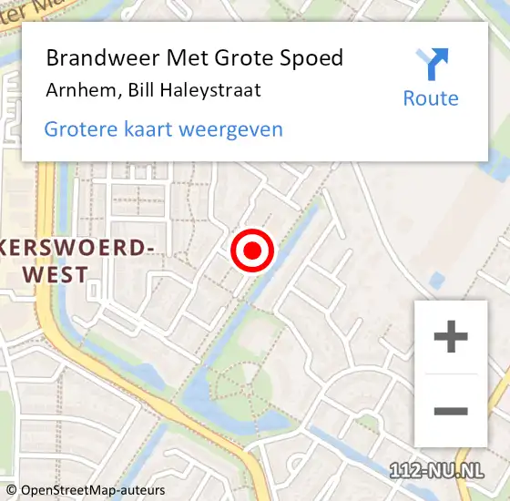 Locatie op kaart van de 112 melding: Brandweer Met Grote Spoed Naar Arnhem, Bill Haleystraat op 15 oktober 2024 13:36