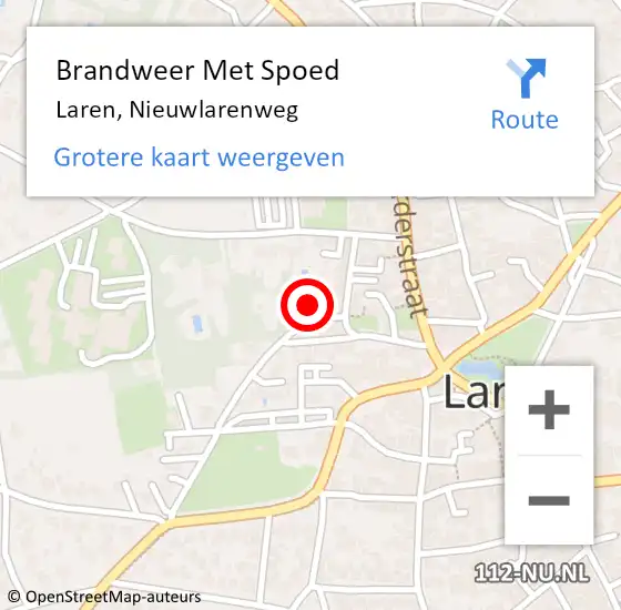 Locatie op kaart van de 112 melding: Brandweer Met Spoed Naar Laren, Nieuwlarenweg op 15 oktober 2024 13:44