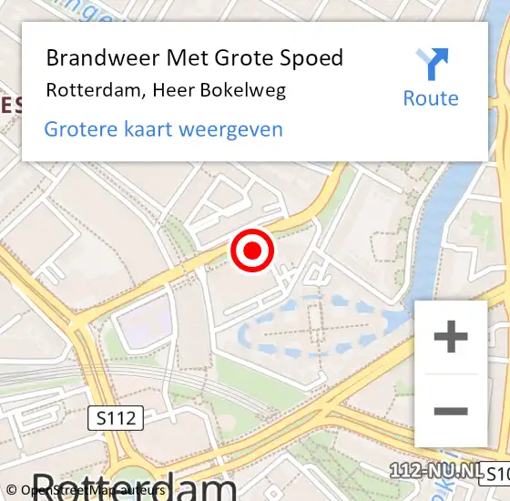 Locatie op kaart van de 112 melding: Brandweer Met Grote Spoed Naar Rotterdam, Heer Bokelweg op 15 oktober 2024 14:13