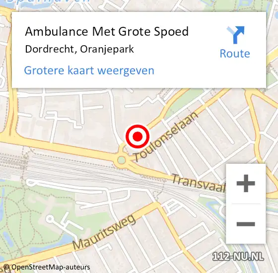 Locatie op kaart van de 112 melding: Ambulance Met Grote Spoed Naar Dordrecht, Oranjepark op 15 oktober 2024 14:13