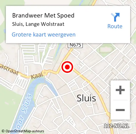 Locatie op kaart van de 112 melding: Brandweer Met Spoed Naar Sluis, Lange Wolstraat op 15 oktober 2024 14:19