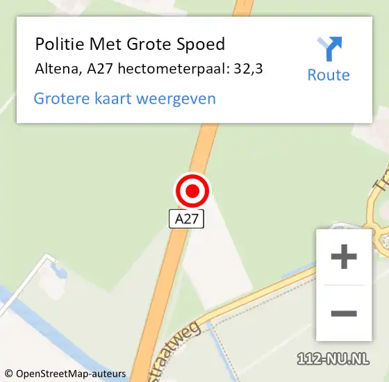 Locatie op kaart van de 112 melding: Politie Met Grote Spoed Naar Altena, A27 hectometerpaal: 32,3 op 15 oktober 2024 14:34